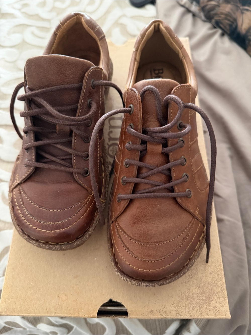 Born Brown Leather Lace-Up Casual Flats